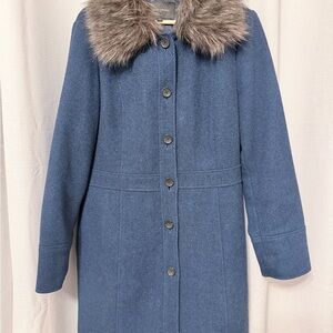 Banana Republic Blue Pea Coat with Faux Fur Collar